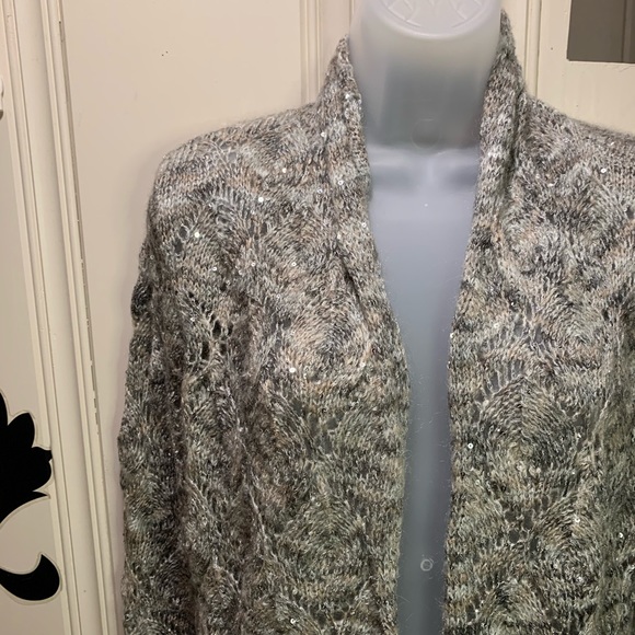 Coldwater Creek silver sequin crochet Christmas new year cardigan M - Picture 3 of 9